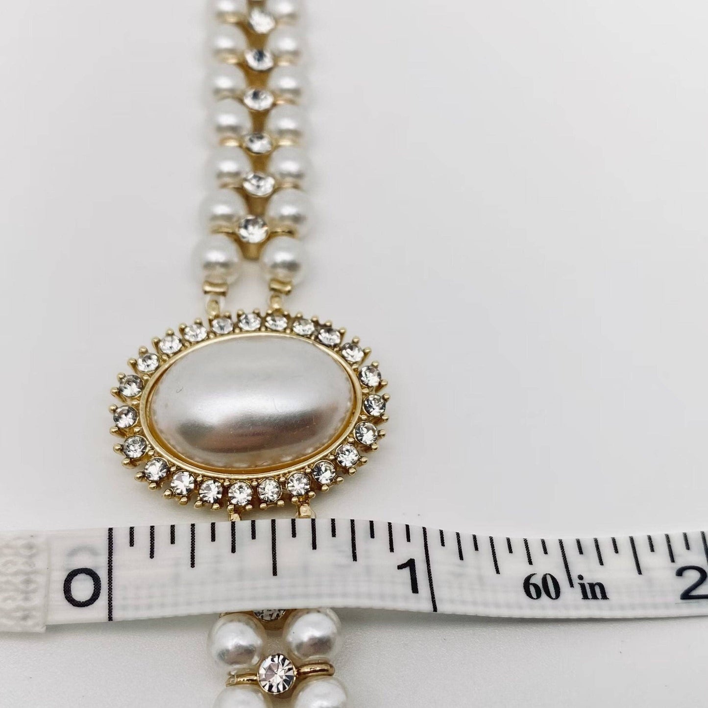 Oval Charm Double Layer Pearl Rhinestone Choker Necklace