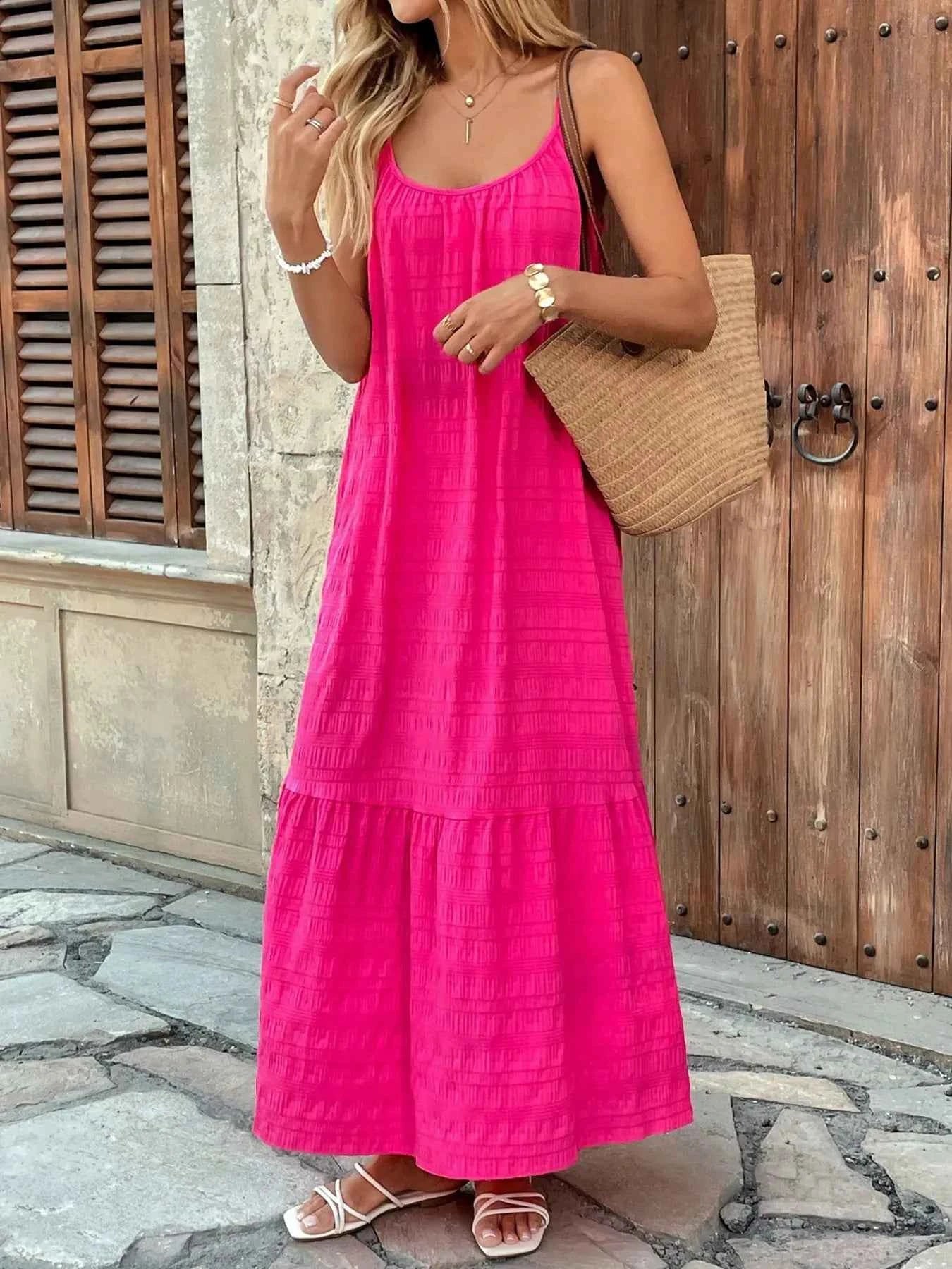 Scoop Neck Tiered Maxi Cami Dress