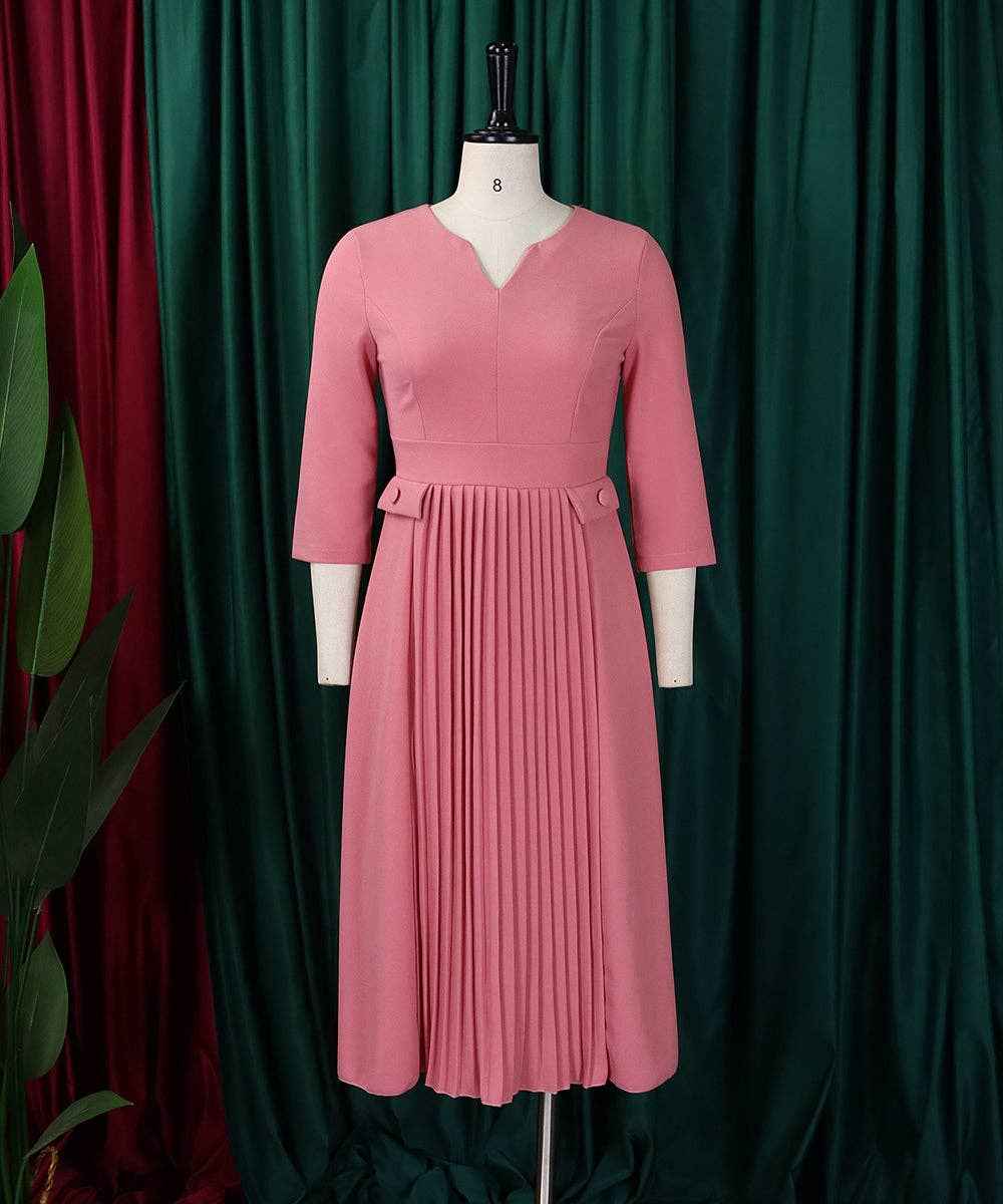 Solid Color Pleated Large Size Dress in Pink Deep Blue and Rose