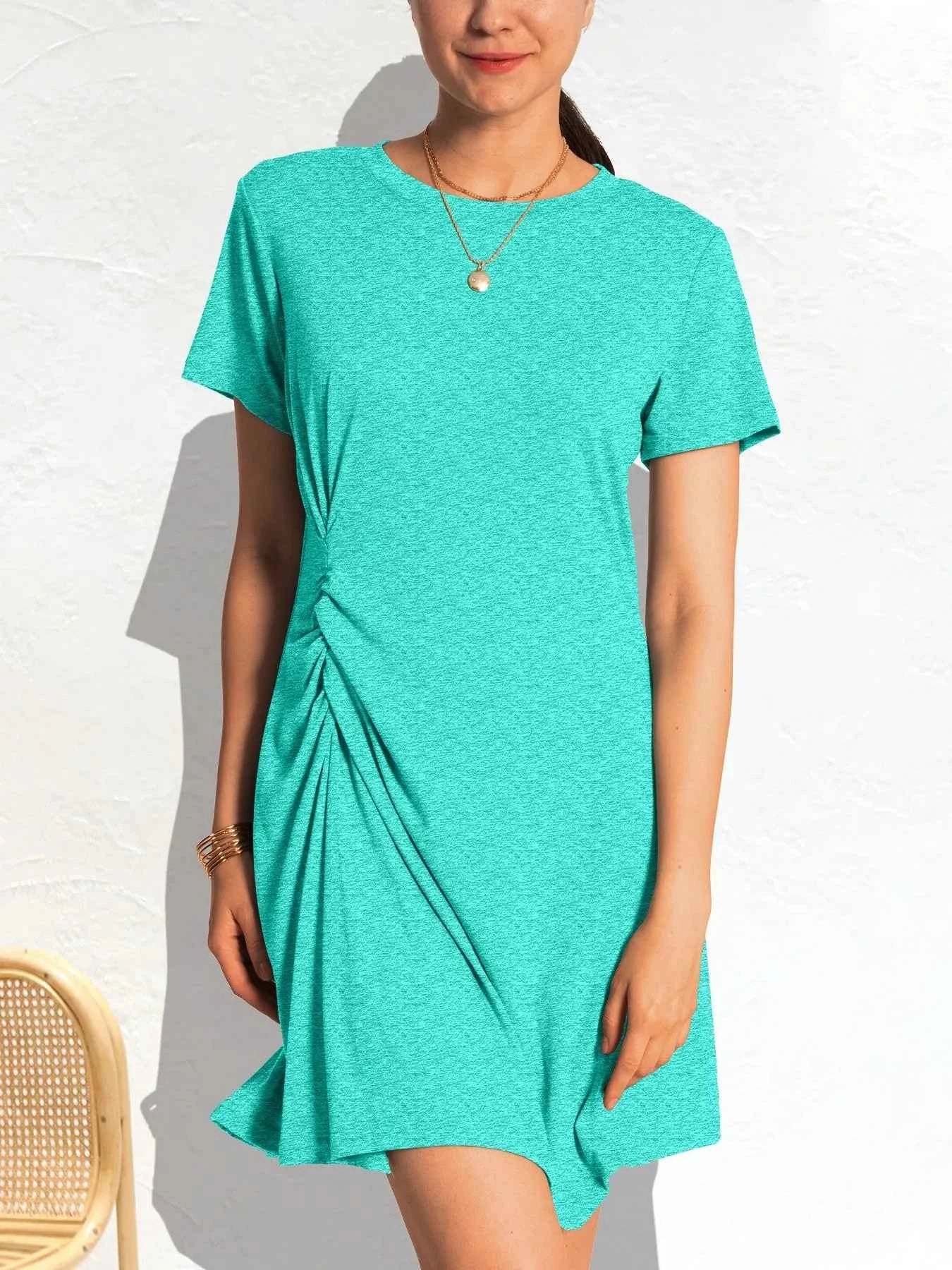 Ruched Short Sleeve Mini Tee Dress
