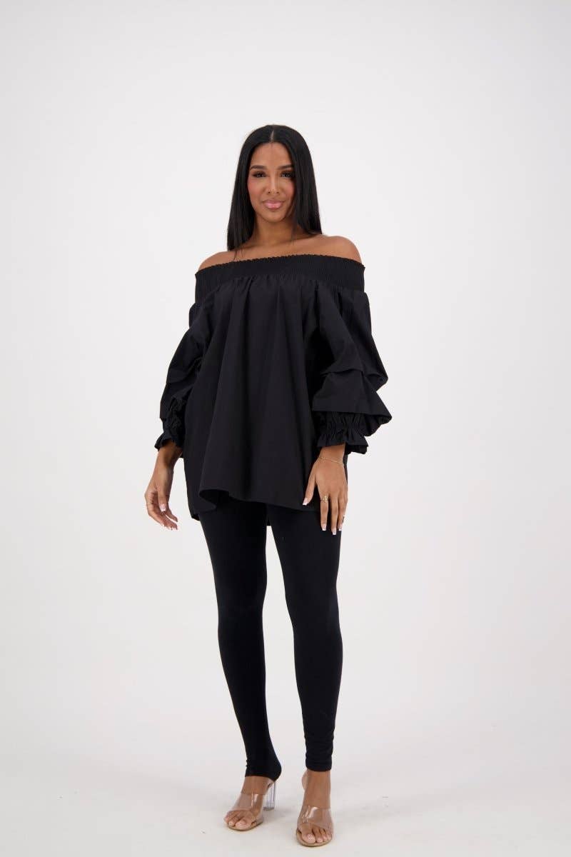Off-Shoulder Ruffle Sleeve Blouse AT-2466