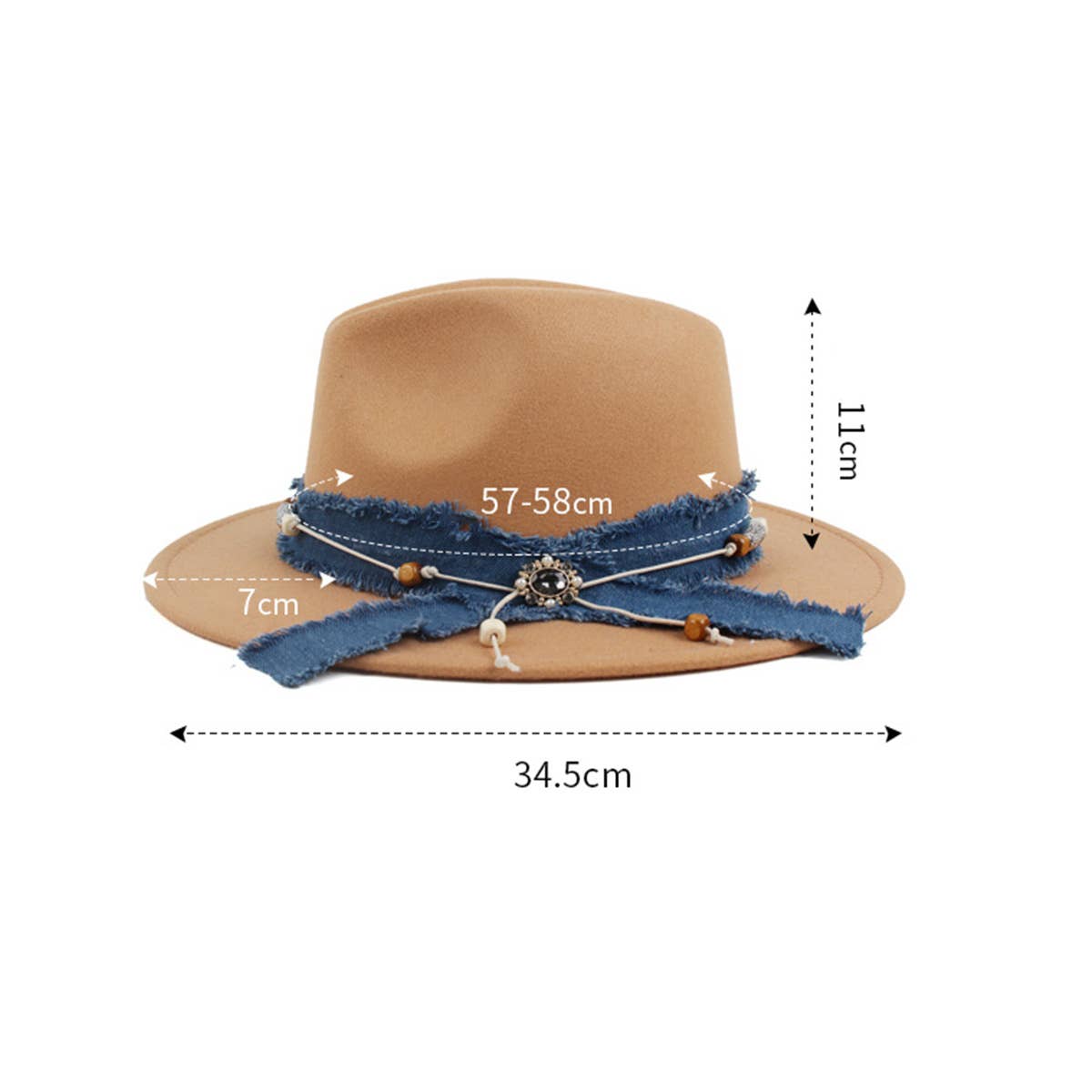 WOMEN'S DENIM BLUE FABRIC BAND PANAMA HAT