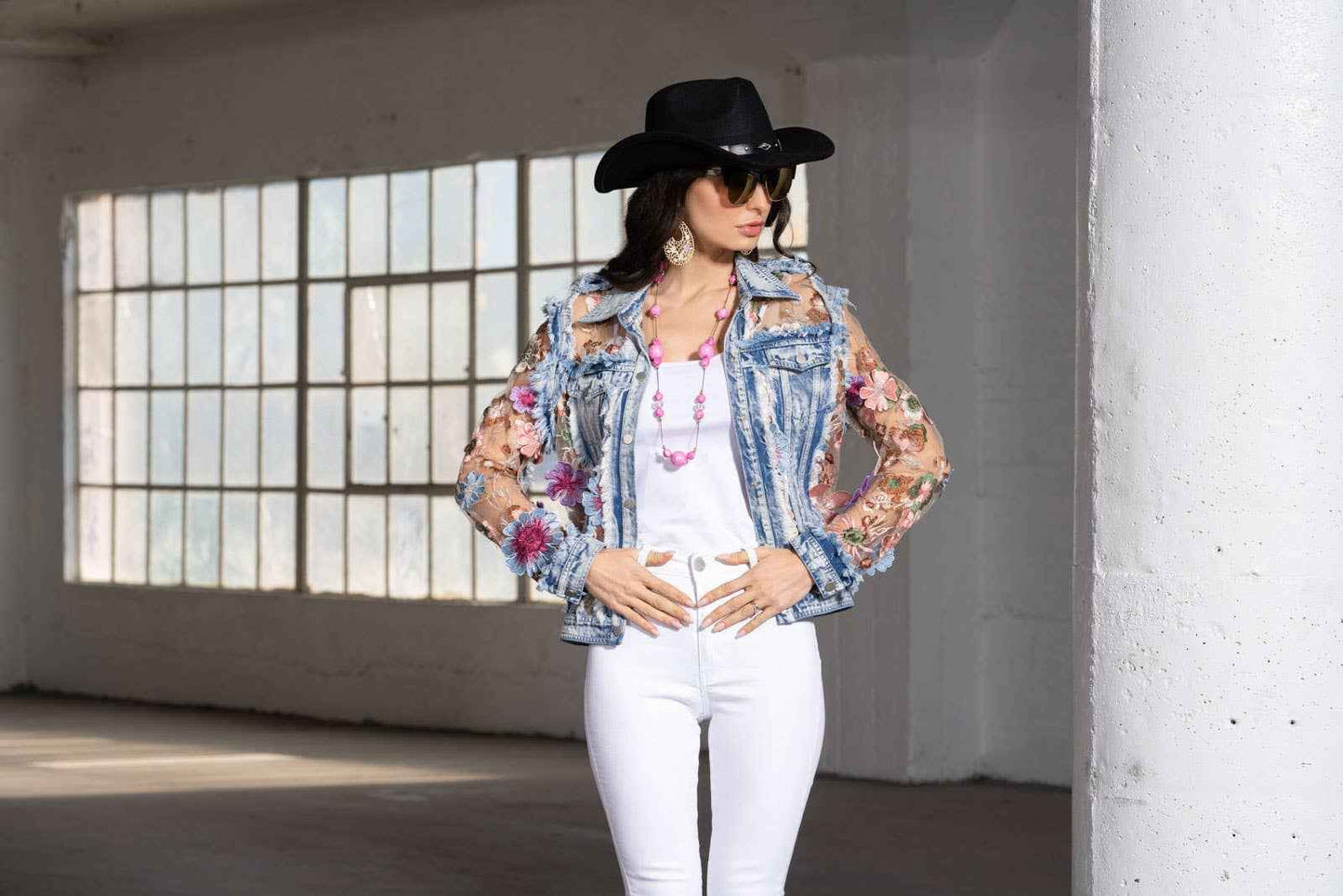 (Copy) Denim and Lace Embroidered Jacket