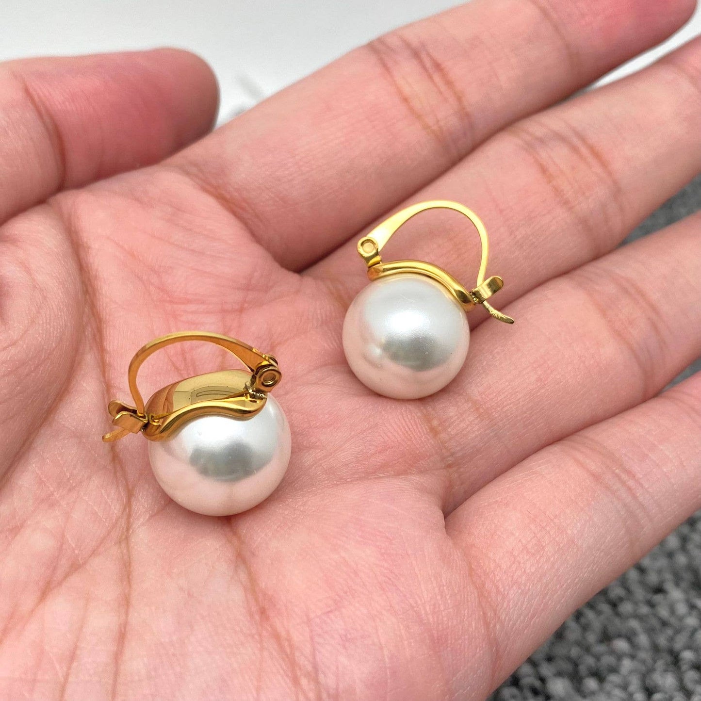 Pearl Charm 18K Gold Plated Stainless Steel Hoop