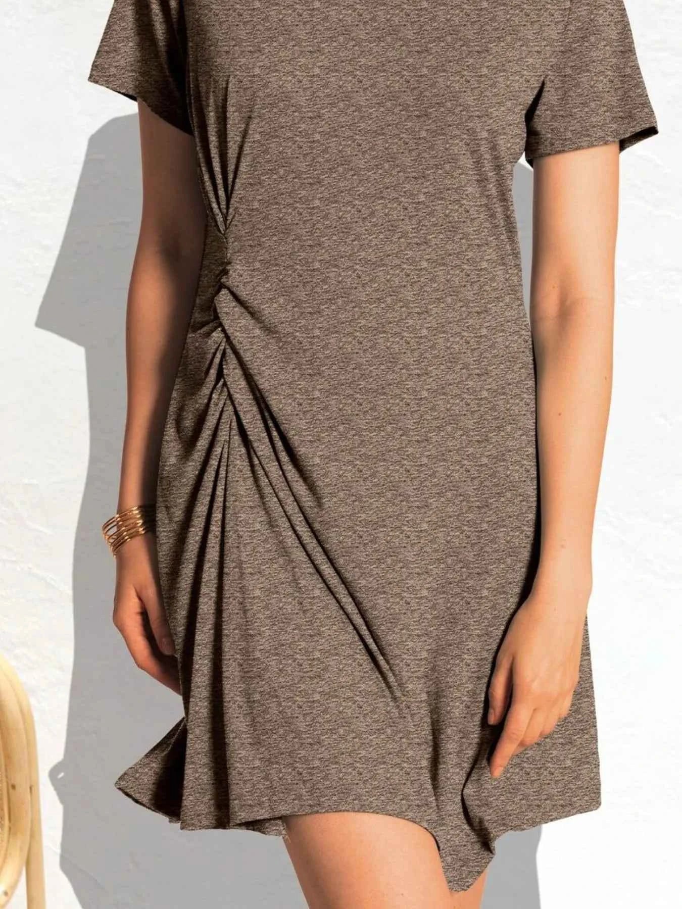 Ruched Short Sleeve Mini Tee Dress