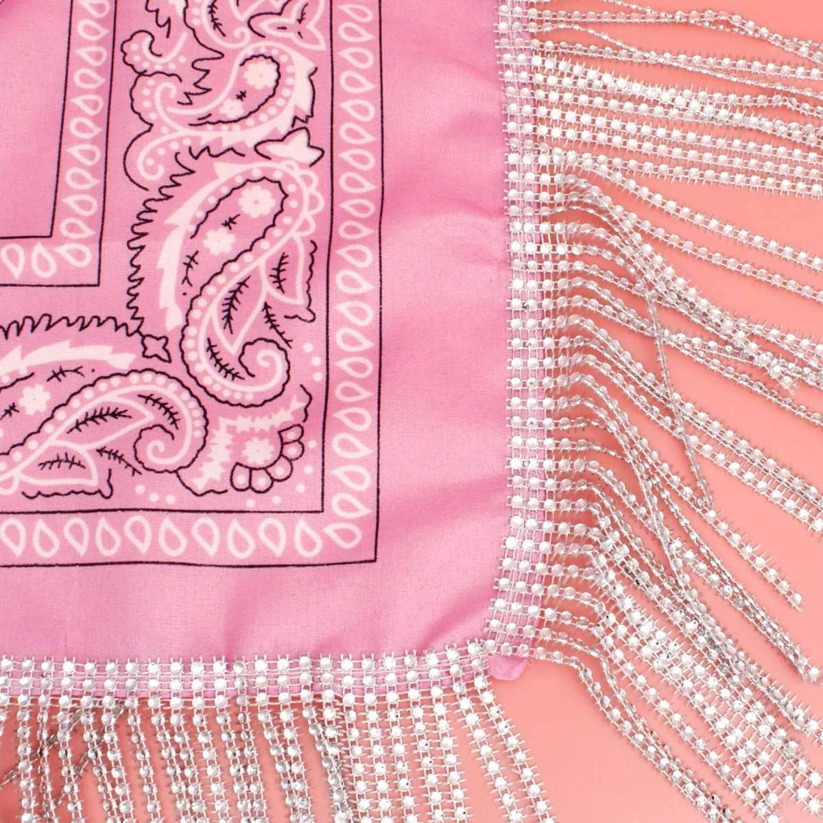 AKA Pink & White Bandana Bling Fringe Scarf Necklace