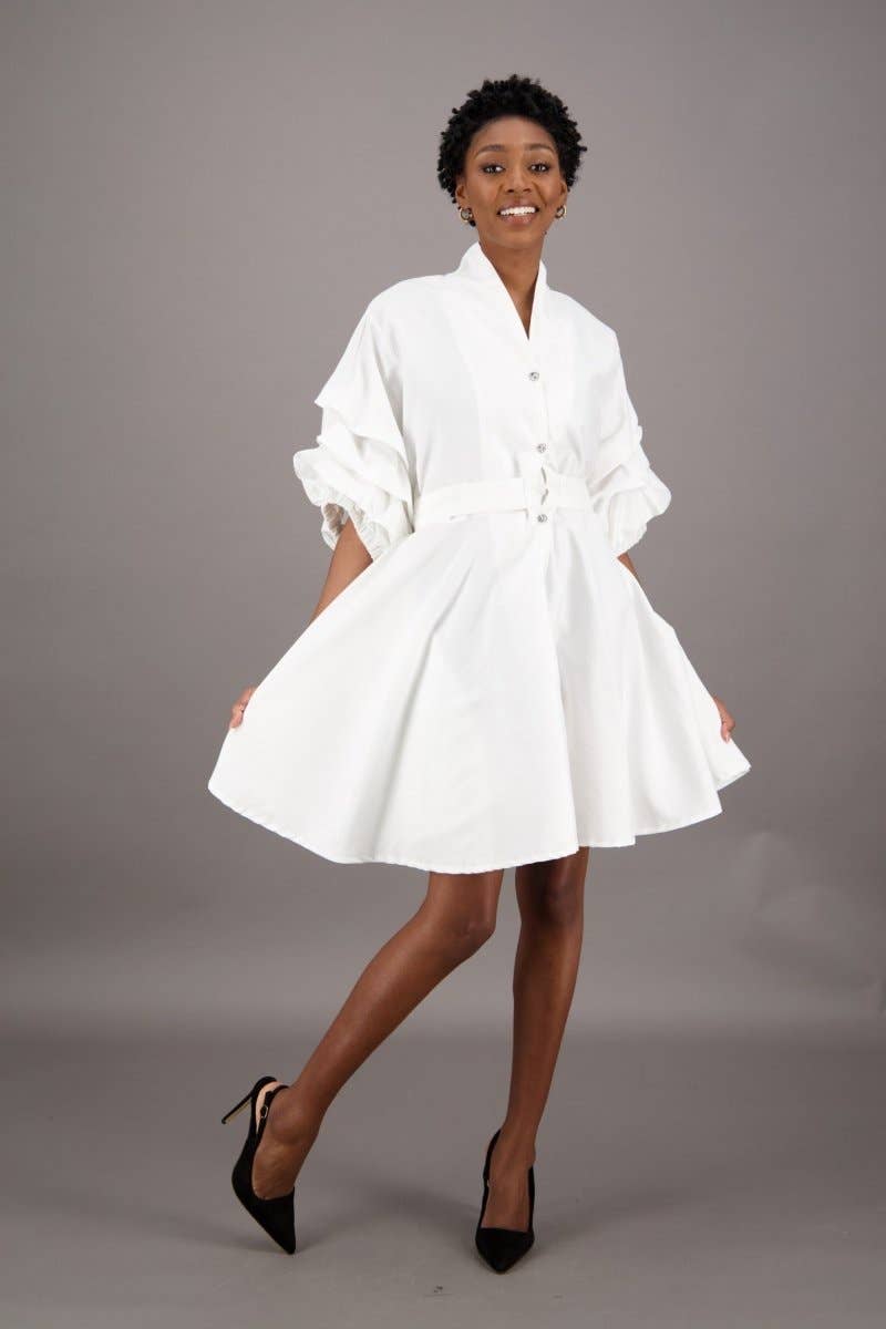 Black Satin Button-Up Flare Shirt Dress