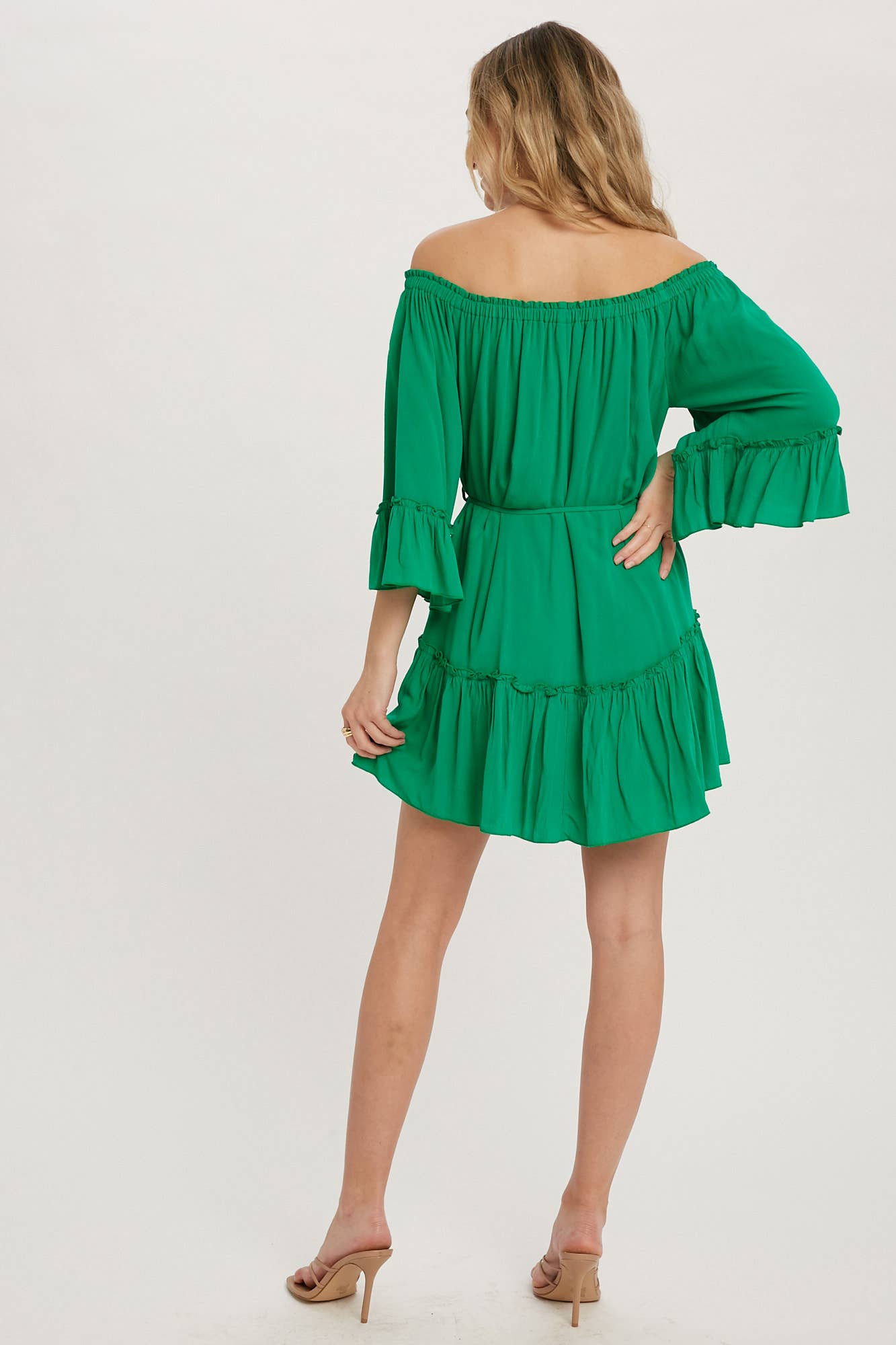 RUFFLED SOLID BOHO DRESS