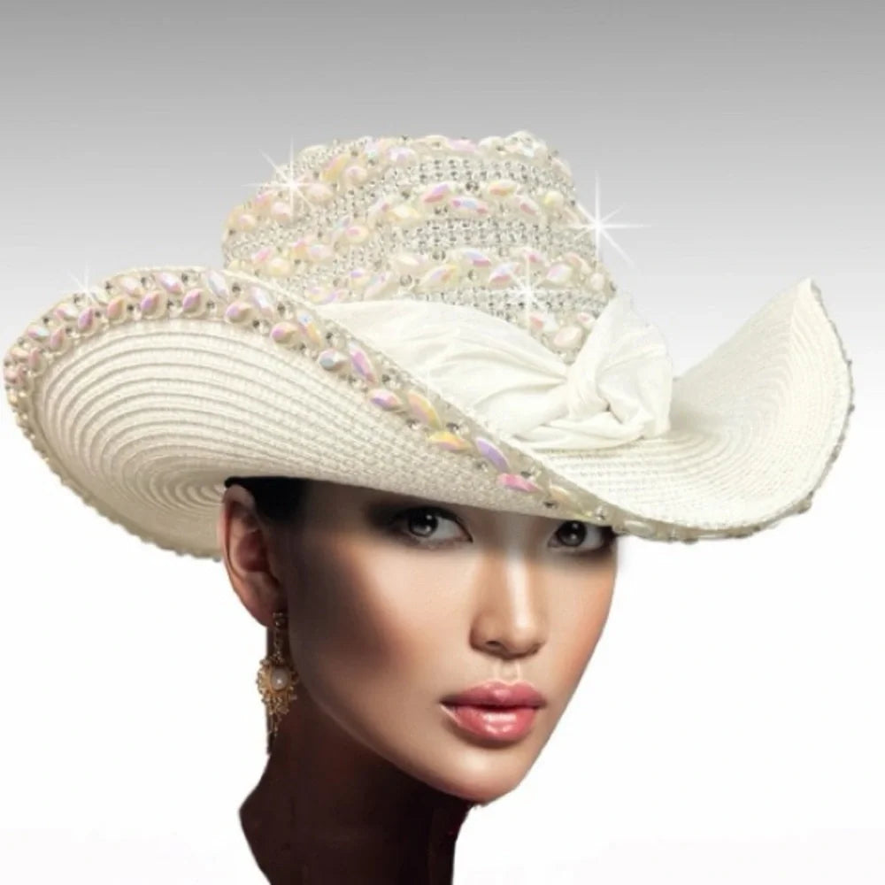 Ivory Glimmer Queen Rhinestone Cowgirl Hat | Crystal Western Glam