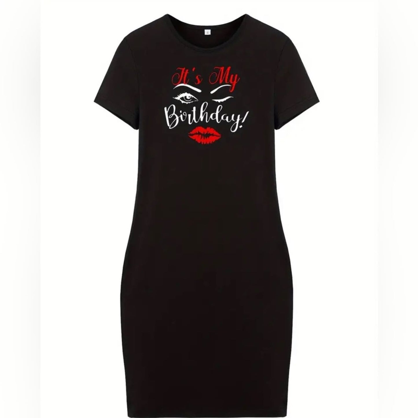 Birthday T-shirt Dress, Casual Crew Neck Short Sleeve Dress