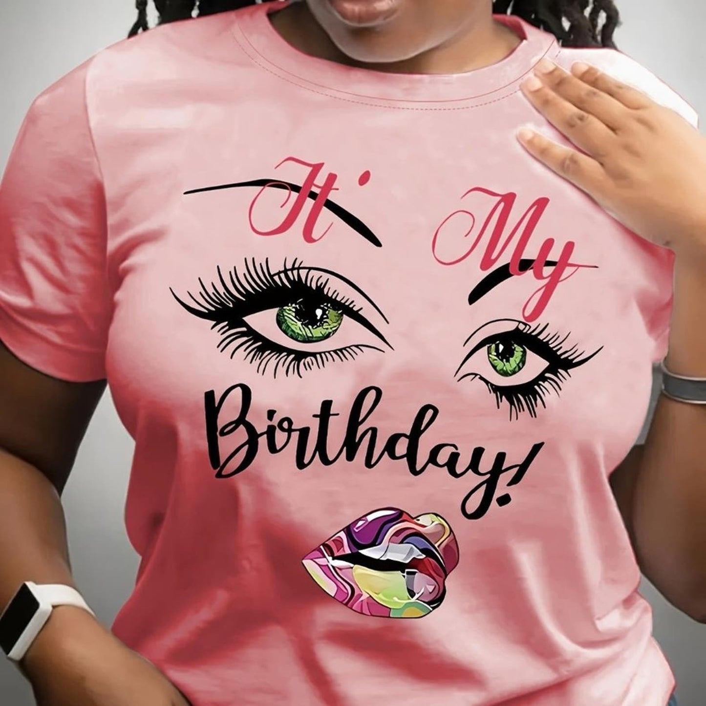 It's My Birthday Print T-shirt, Short Sleeve Crew Neck