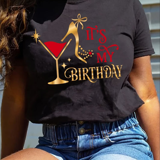 It' My Birthday Queen T-shirt, Short Sleeve Crew Neck