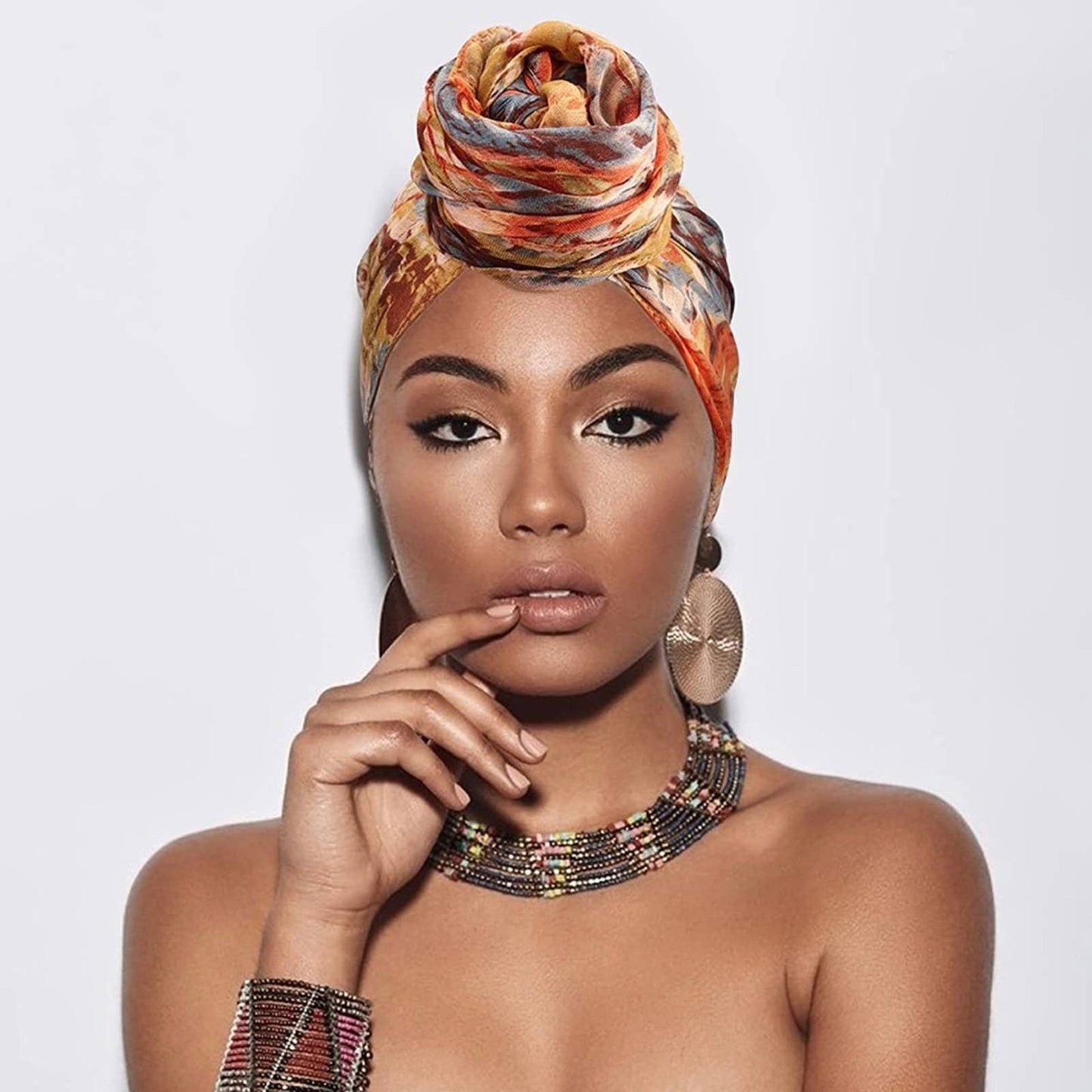 Orange Flower Print Turban Head Wraps - Passion of Essence Boutique