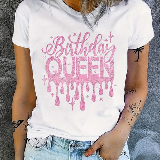 Birthday Queen T-shirt, Short Sleeve Crew Neck
