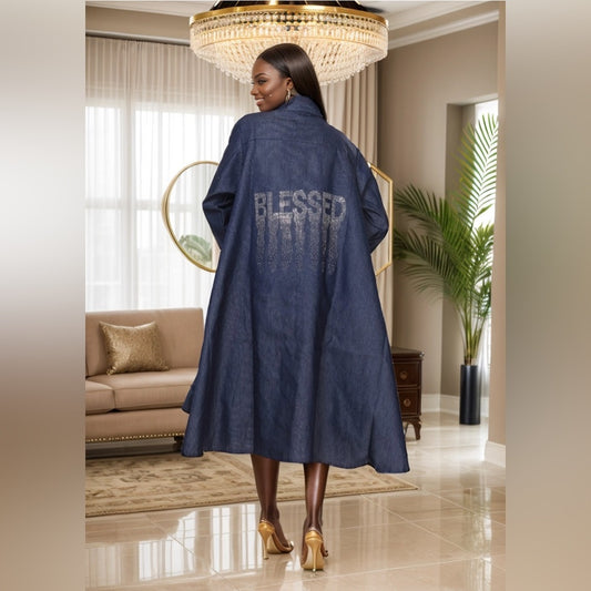 “Blessed" Button Down Shirt Dress in High Low Style