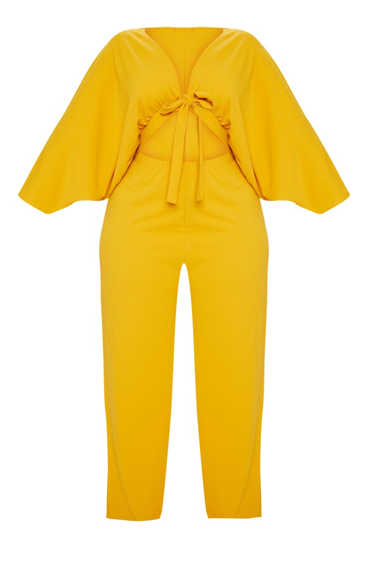 Plus Mustard Crepe Batwing Cut Out Jumpsuit - Passion of Essence Boutique