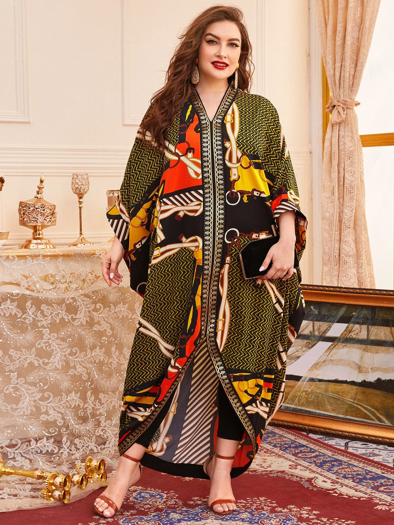 Modely Plus Chevron And Chain Print Kaftan Dress - Passion of Essence Boutique