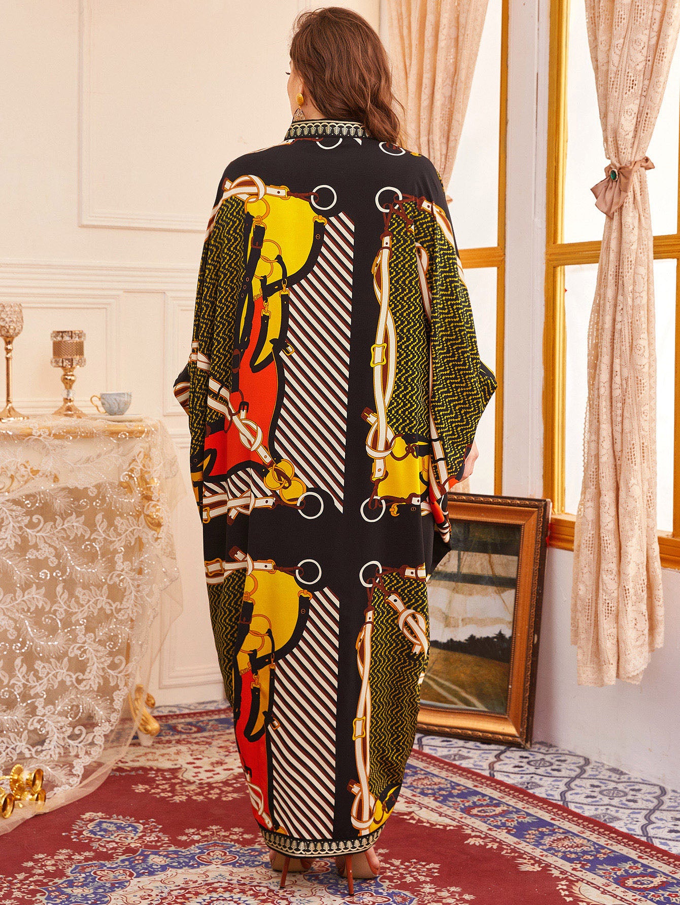 Modely Plus Chevron And Chain Print Kaftan Dress - Passion of Essence Boutique