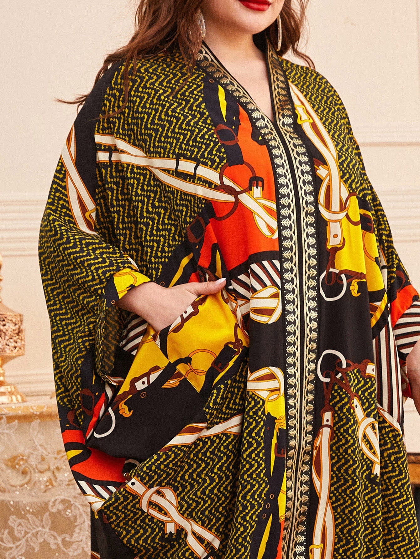 Modely Plus Chevron And Chain Print Kaftan Dress - Passion of Essence Boutique