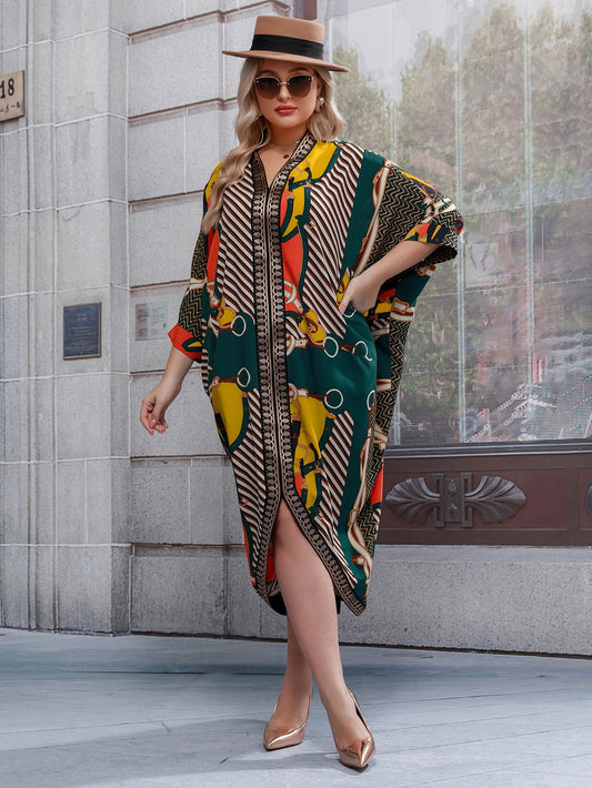 Modely Plus Chevron And Chain Print Kaftan Dress - Passion of Essence Boutique