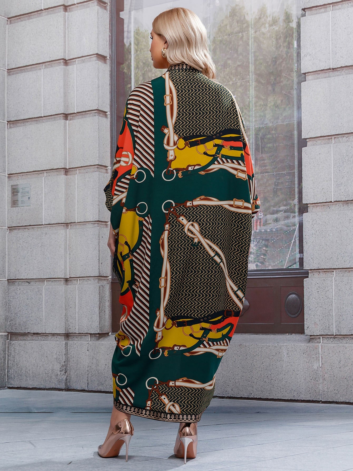 Modely Plus Chevron And Chain Print Kaftan Dress - Passion of Essence Boutique