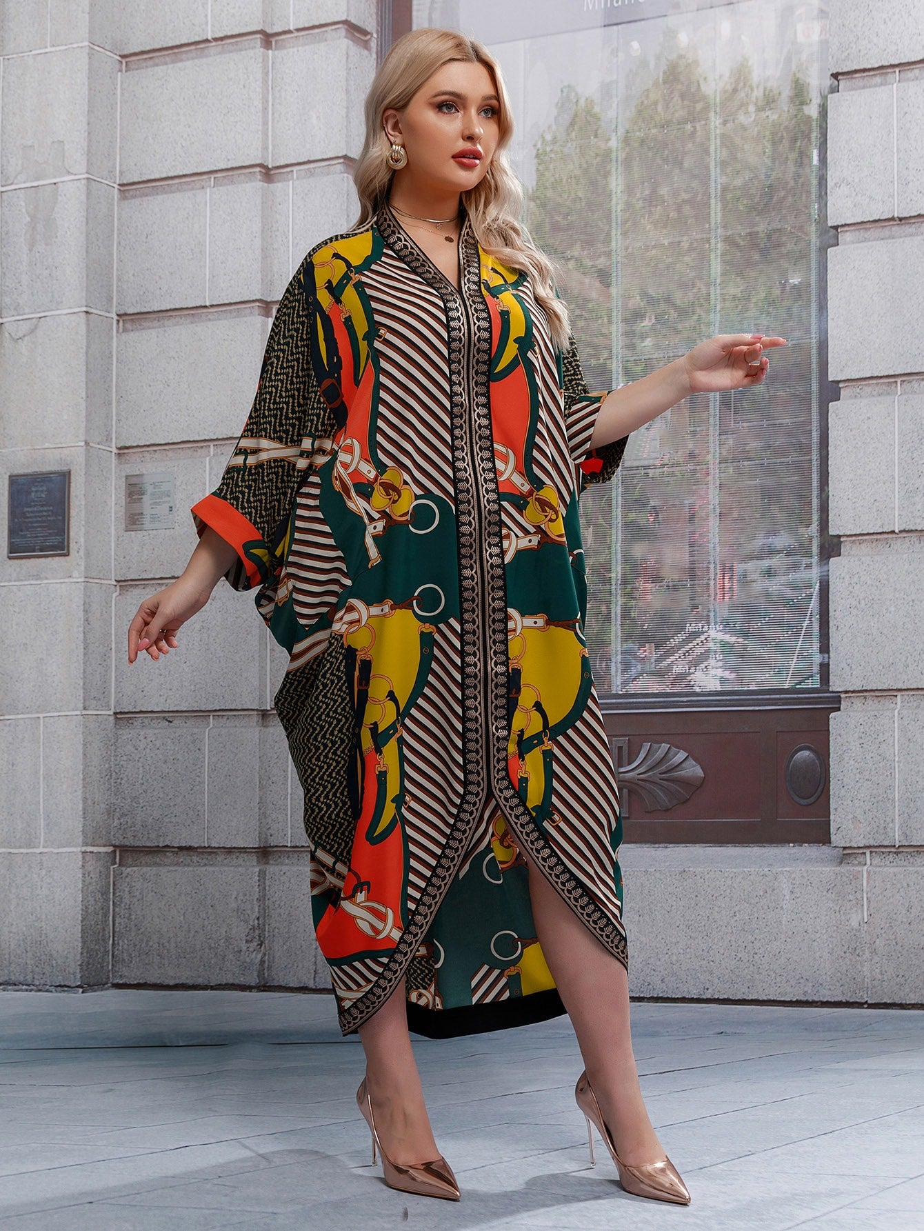 Modely Plus Chevron And Chain Print Kaftan Dress - Passion of Essence Boutique