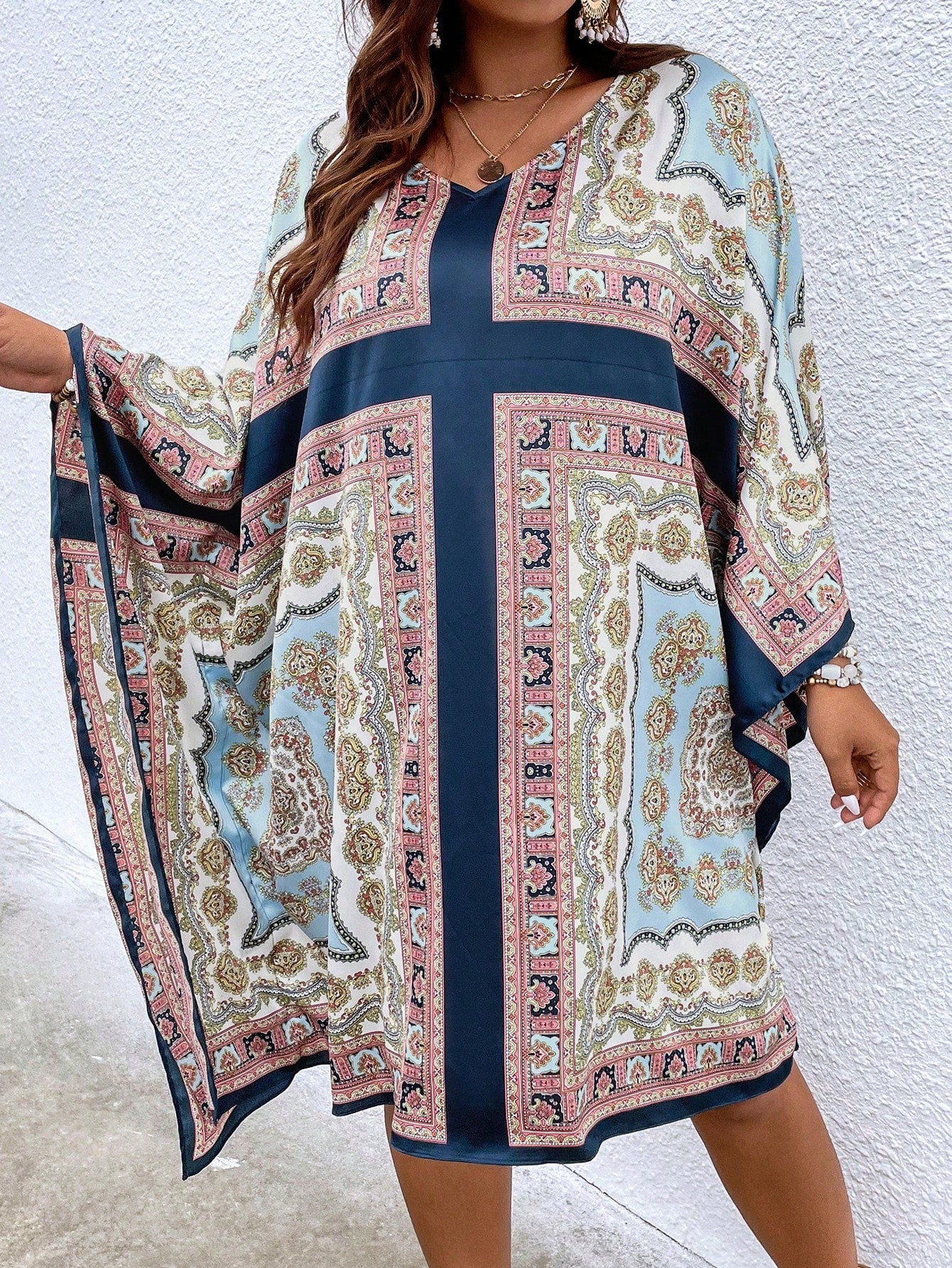 Plus Paisley Print Batwing Sleeve Dress - Passion of Essence Boutique