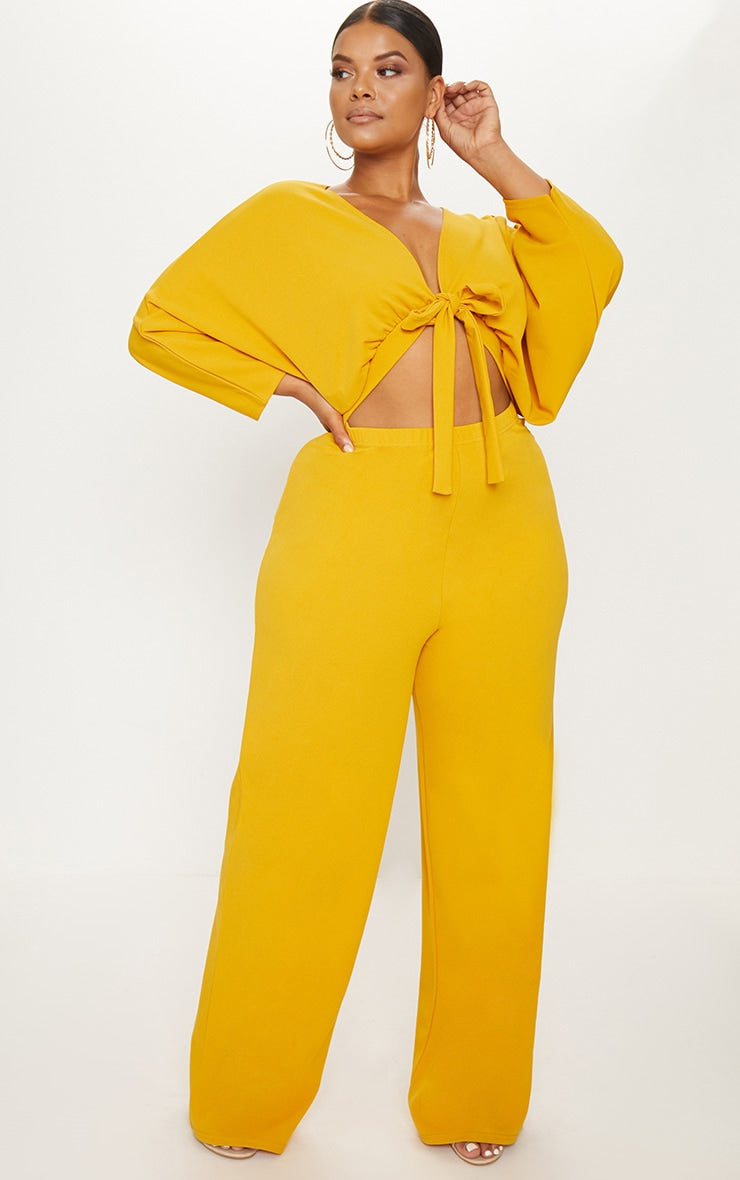 Plus Mustard Crepe Batwing Cut Out Jumpsuit - Passion of Essence Boutique