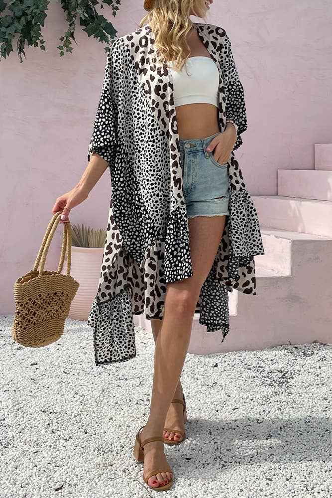 Leopard Print Patchwork Kimono Cover Up STC215