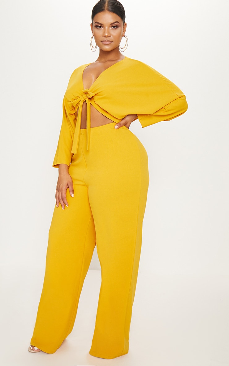 Plus Mustard Crepe Batwing Cut Out Jumpsuit - Passion of Essence Boutique