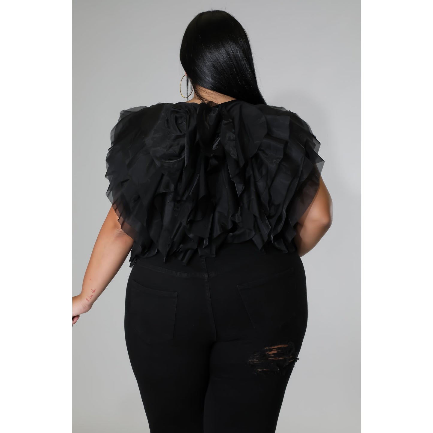 PLUS SIZE RUFFLE TULLE CROP TOP BLOUSE - Passion of Essence Boutique