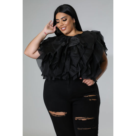 PLUS SIZE RUFFLE TULLE CROP TOP BLOUSE - Passion of Essence Boutique