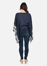 Load image into Gallery viewer, Passion Navy Blue Embroidered Sleeve Boat Neck Kaftan Top - Passion of Essence Boutique
