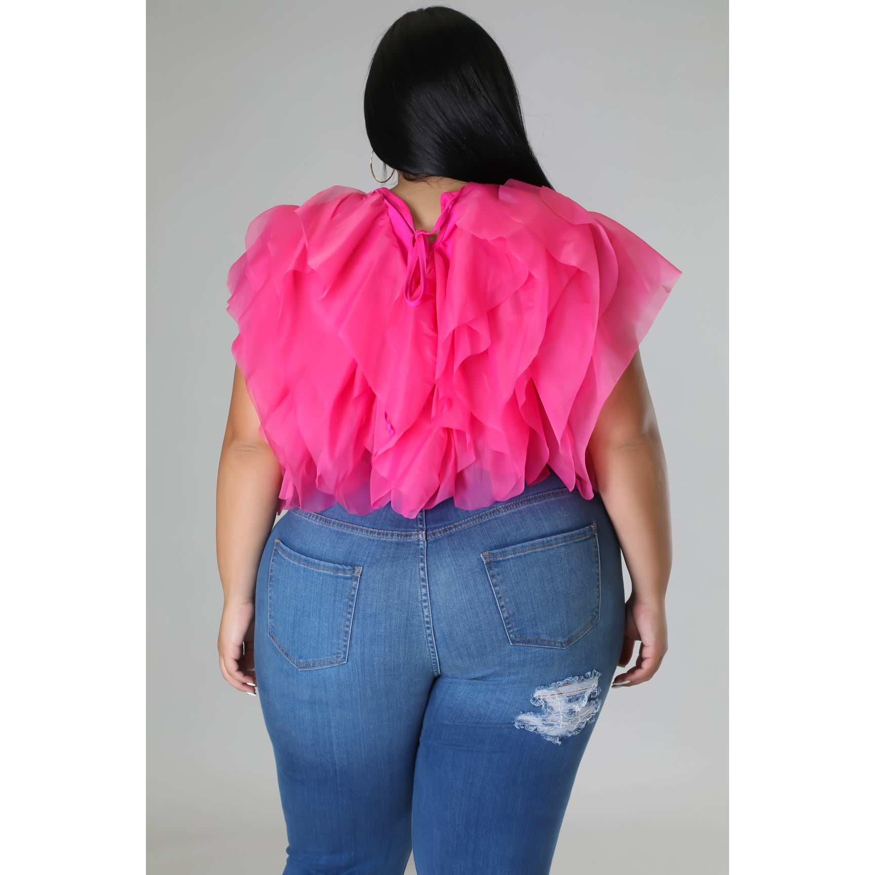 PLUS SIZE RUFFLE TULLE CROP TOP BLOUSE - Passion of Essence Boutique