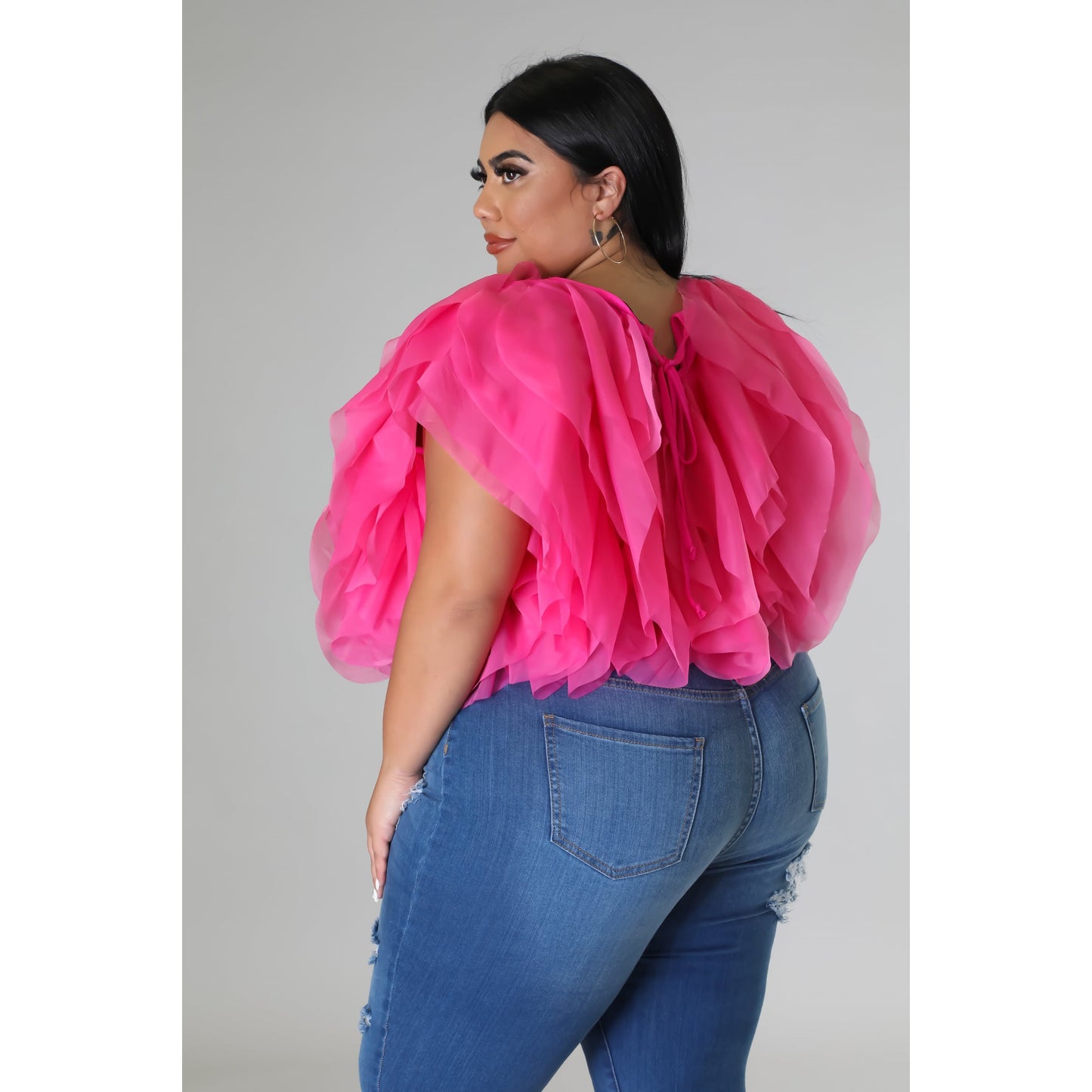 PLUS SIZE RUFFLE TULLE CROP TOP BLOUSE - Passion of Essence Boutique