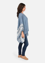 Load image into Gallery viewer, Passion Slate Blue White Embroidered Sleeve Boat Neck Kaftan Top - Passion of Essence Boutique
