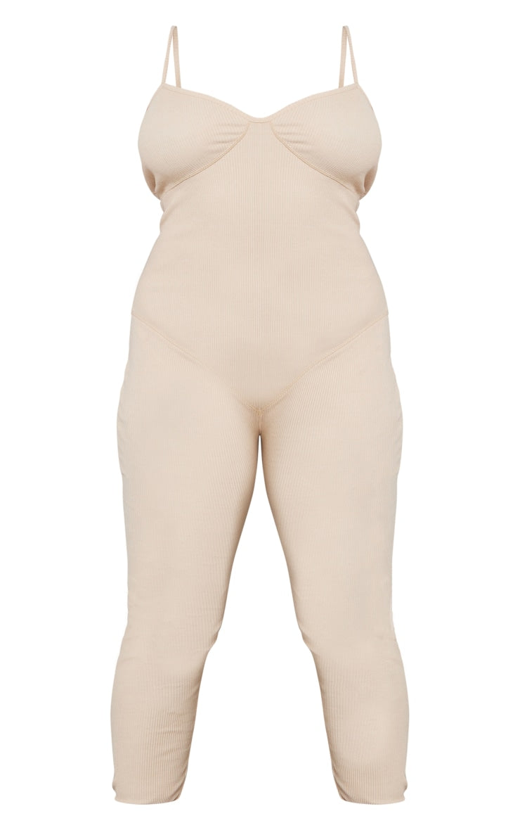 Plus Oatmeal Seam Detail Rib Jumpsuit - Passion of Essence Boutique