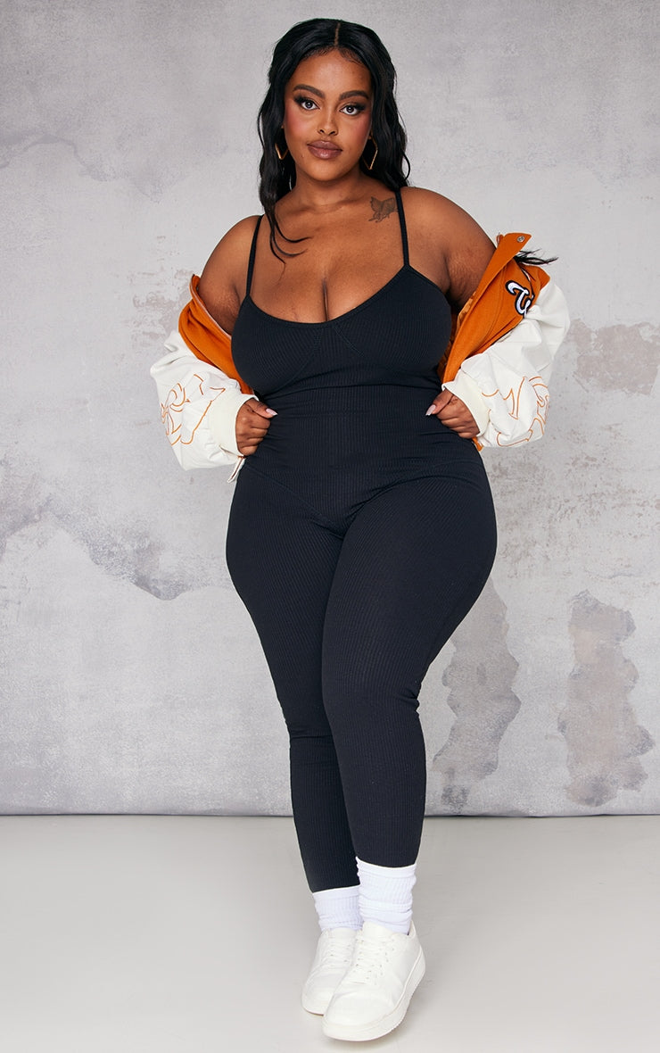 Plus Oatmeal Seam Detail Rib Jumpsuit - Passion of Essence Boutique