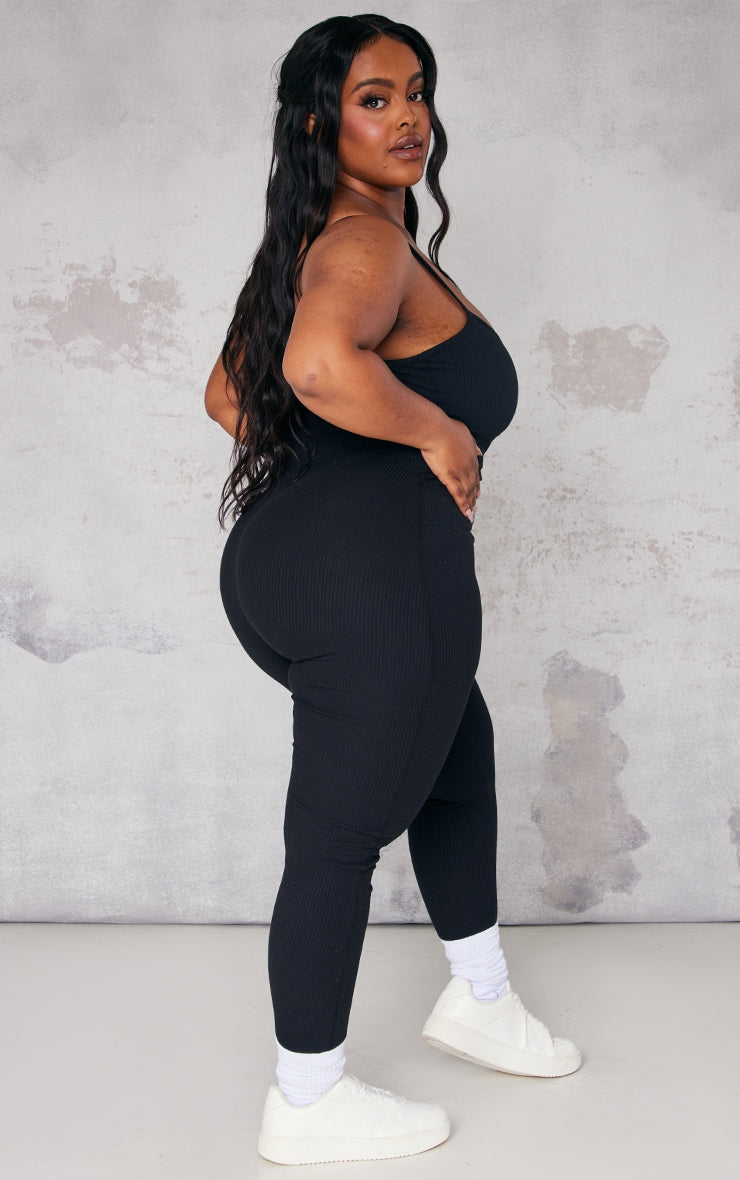 Plus Oatmeal Seam Detail Rib Jumpsuit - Passion of Essence Boutique