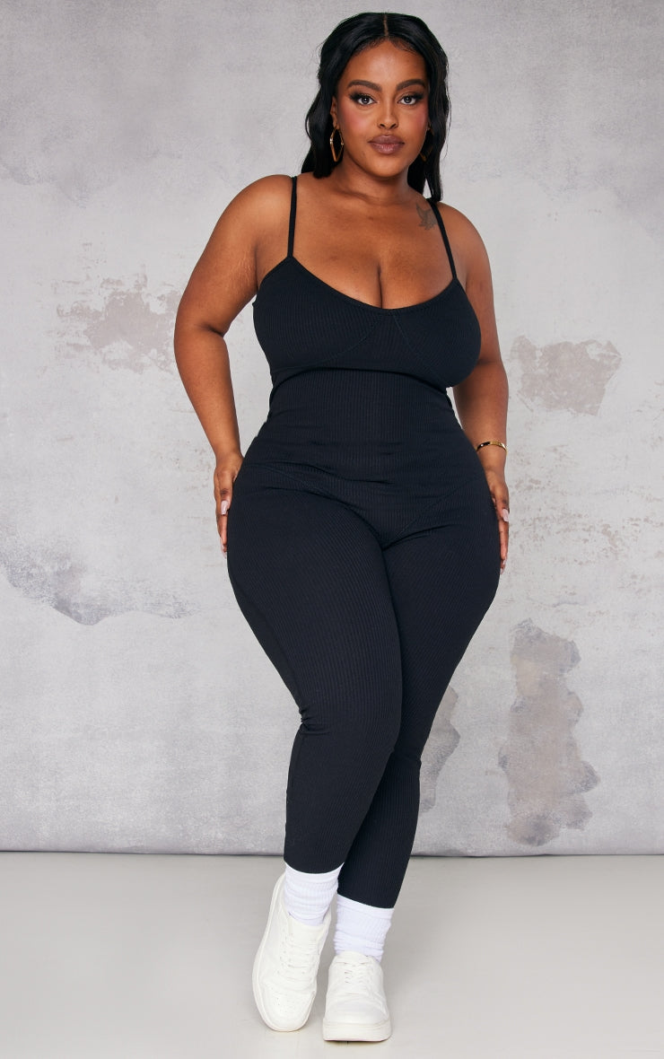Plus Oatmeal Seam Detail Rib Jumpsuit - Passion of Essence Boutique