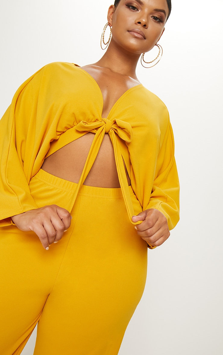 Plus Mustard Crepe Batwing Cut Out Jumpsuit - Passion of Essence Boutique