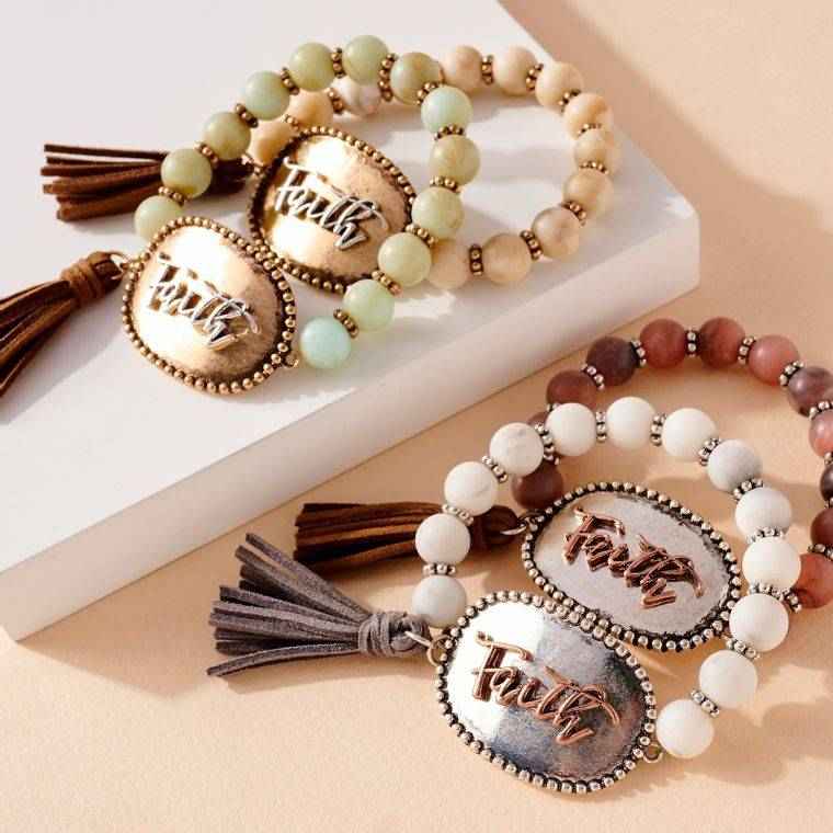 Faith Tassels Stone Beaded Stretch Bracelet