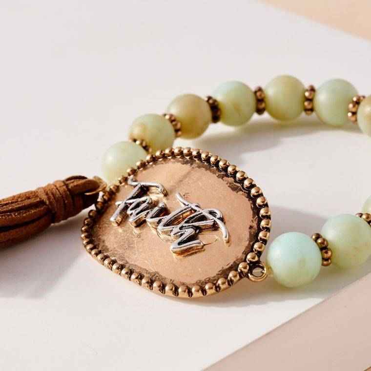 Faith Tassels Stone Beaded Stretch Bracelet