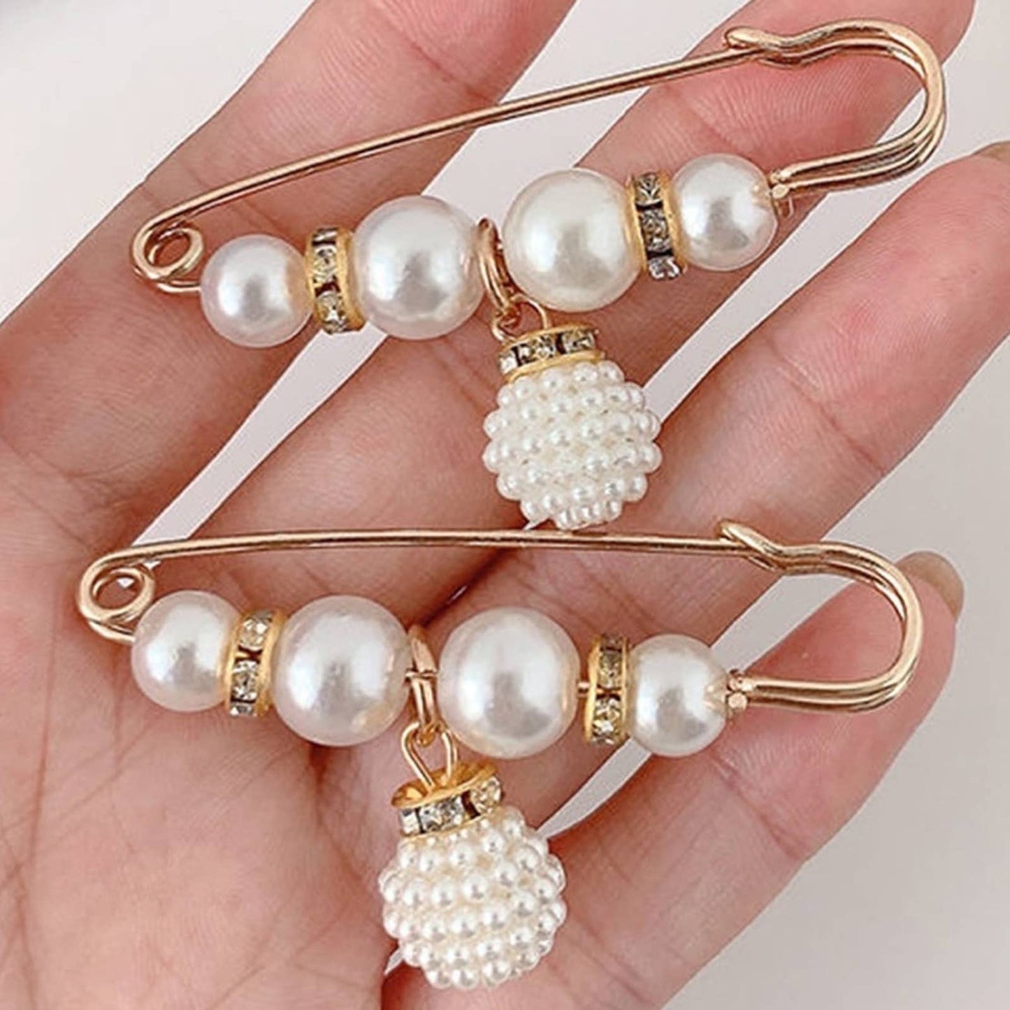 2pc White Pearl Brooch detachable jeans and Sweater cape clip pants extended safety pin - Passion of Essence Boutique