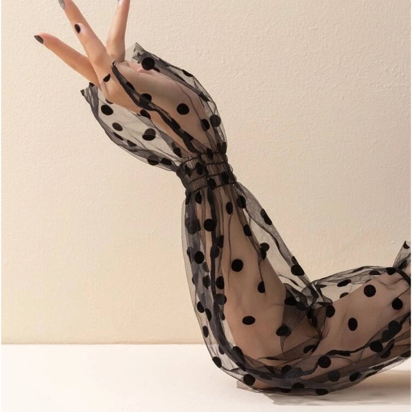Black Polka Dot Print Mesh Arm Pull Up Arm Sleeves Glove - Passion of Essence Boutique
