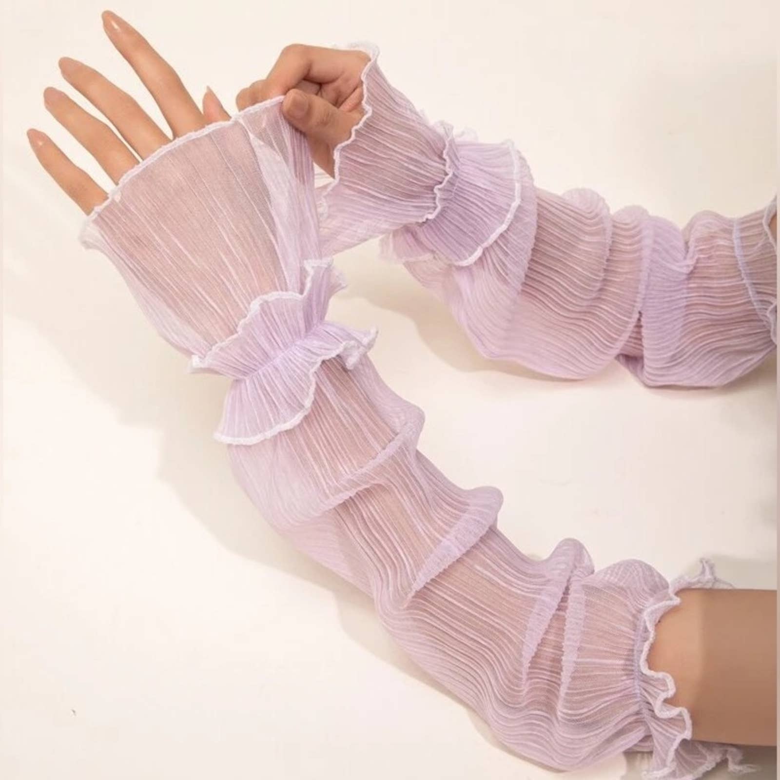 Sheer Ruched Look Pull Up Arm Sleeves Glove - Passion of Essence Boutique