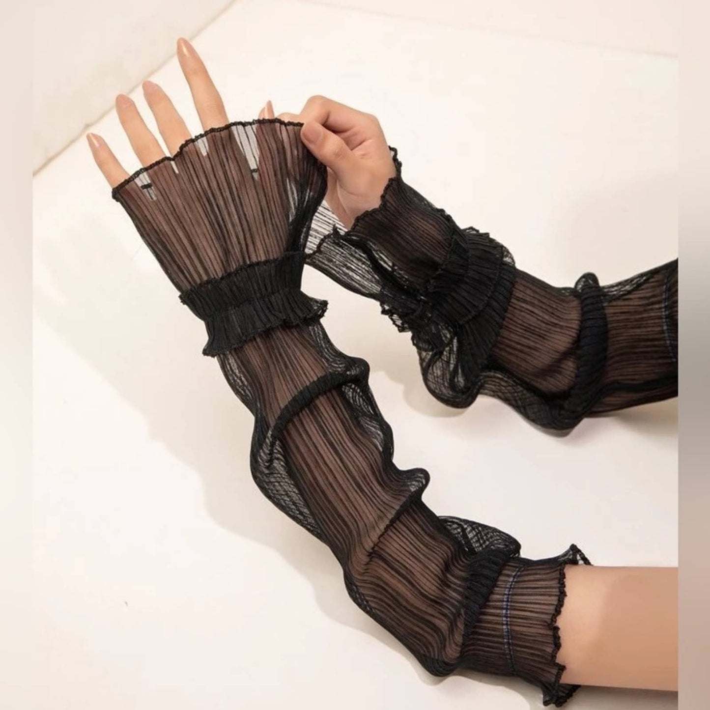 Sheer Ruched Look Pull Up Arm Sleeves Glove - Passion of Essence Boutique