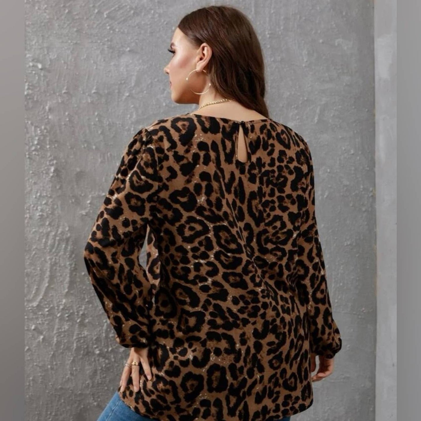 Plus Leopard Print Lantern Sleeve Blouse - Passion of Essence Boutique