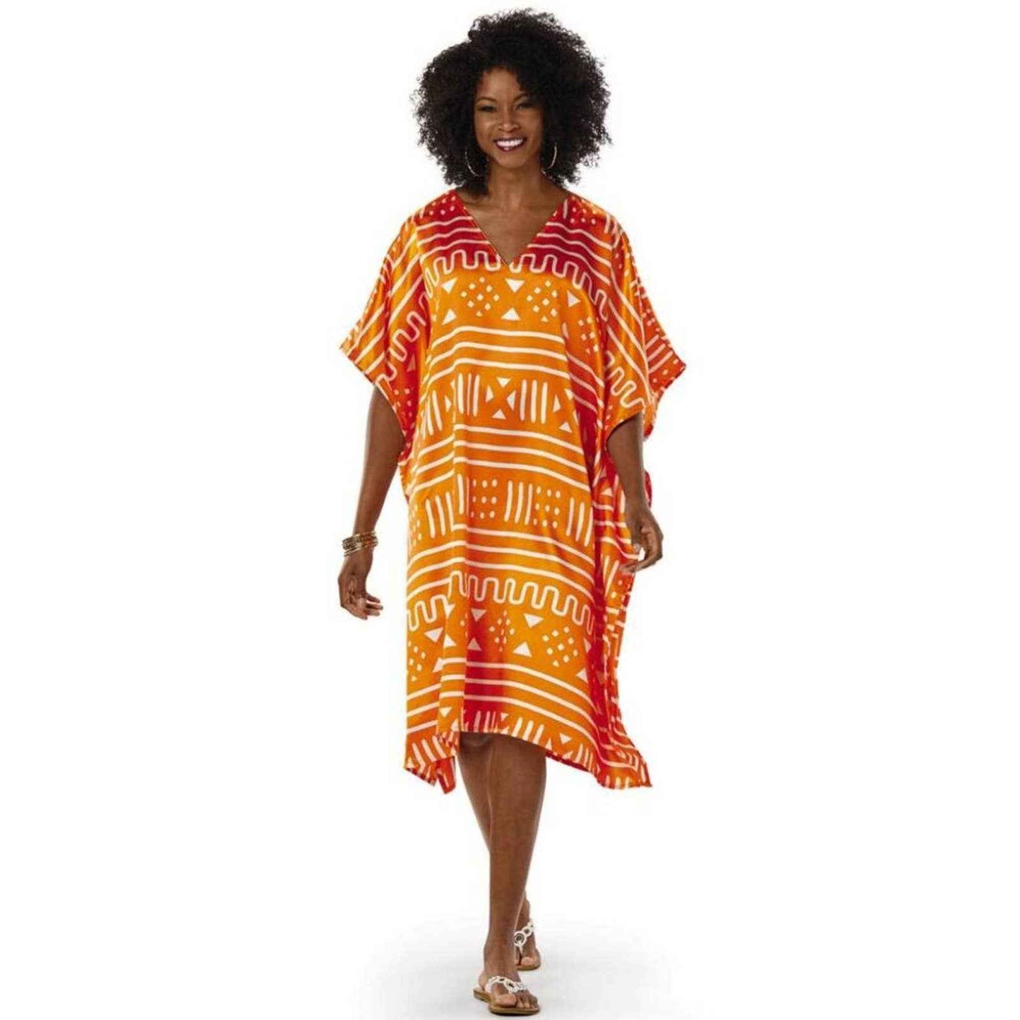 Passion Yellow Encoded Print Silky Short Caftan