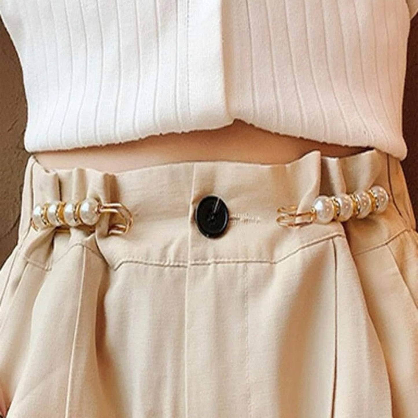2pc White Pearl Brooch detachable jeans and Sweater cape clip pants extended safety pin - Passion of Essence Boutique
